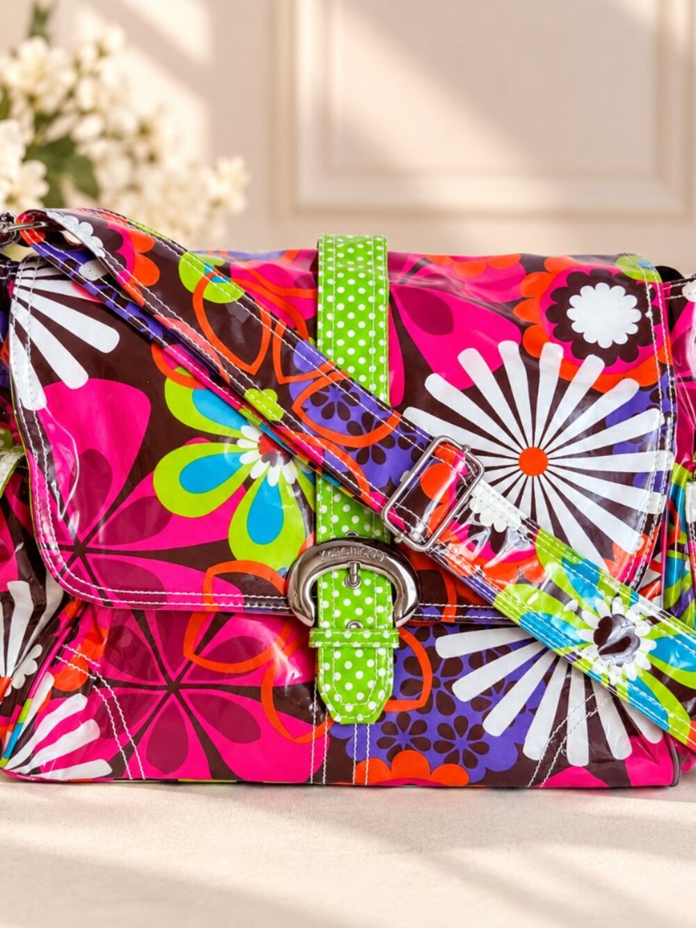 Kalencom MOD Diaper Bag Tote Vinyl Laminated Floral Retro Hippie Inspired Gift